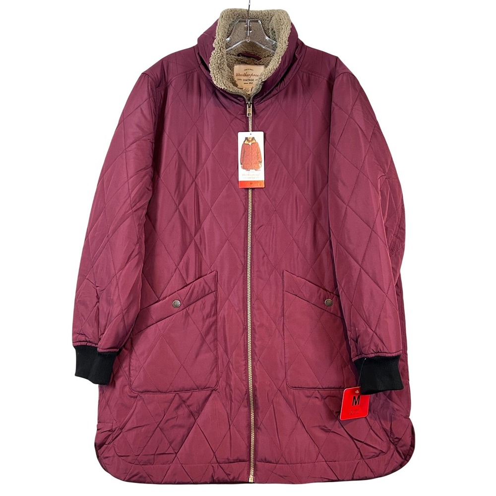 NWT Weatherproof Vintage Women Burgundy Quilted Faux Fur Lined Walker Jacket •M•